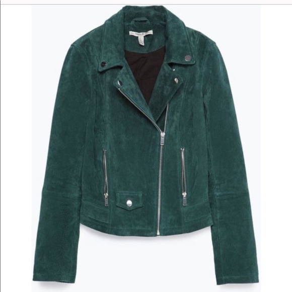Zara Jackets & Blazers - NWT Zara Green Suede Moto Jacket sz Mediim